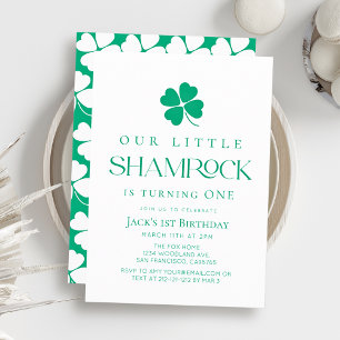 Convite Pequeno Shamrock Moderno Menino Aniversário de 1 A