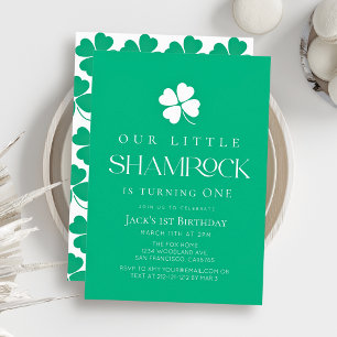 Convite Pequeno Shamrock Moderno Verde Menino 1º Aniversár