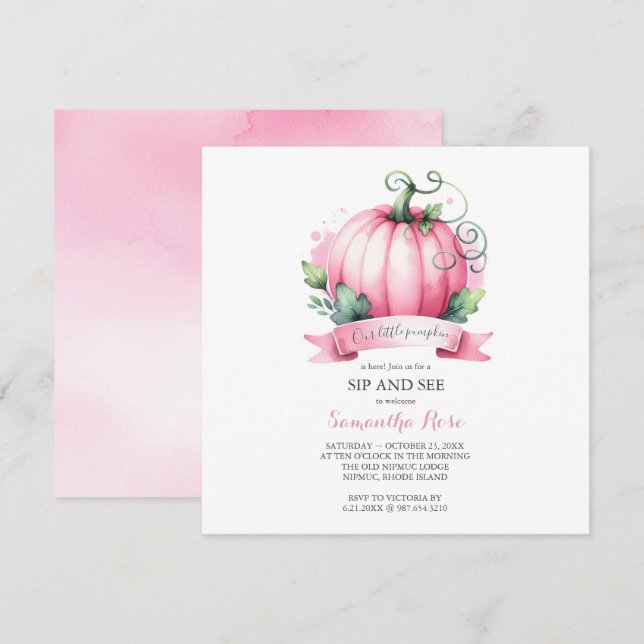 Convite Pequeno Sip de Abóbora do Chá de fraldas de outono (Frente/Verso)