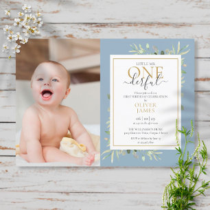 Convite Pequeno Sr. ONEmagro Blue Boy Primeiro Aniversári