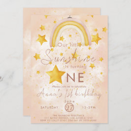 Convite Pequeno Sunshine Boho Arco-Íris Dourado Estrela An