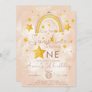Convite Pequeno Sunshine Boho Arco-Íris Dourado Estrela An