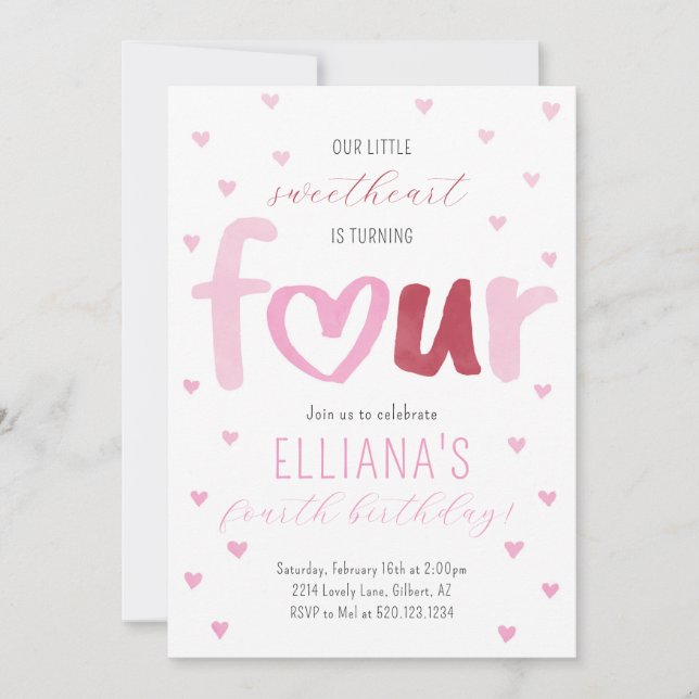 Convite Pequeno Sweetheart Vermelho Rosa Corações Vermelho (Frente)