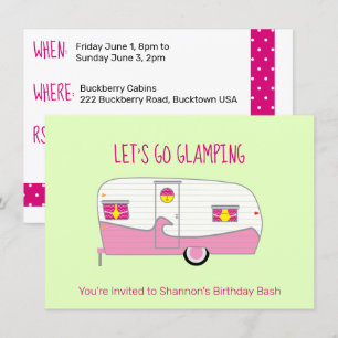 Convite Pequeno Trailer de lata de presunto rosa retrô par