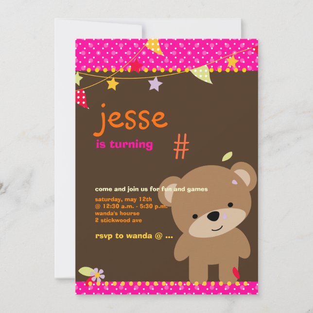 Convite Pequeno Urso de Teddy Personalizado (Frente)