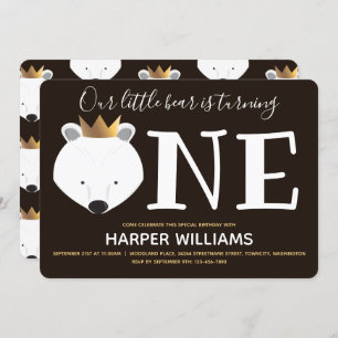 Convite Pequeno Urso Polar Coroa Um Animal Primeiro Aniver