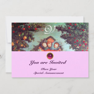 Convite PEQUENOS ÂNGULOS MONOGRAM antigo cor-de-rosa azul 