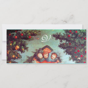 Convite PEQUENOS ÂNGULOS MONOGRAM antigo cor-de-rosa azul