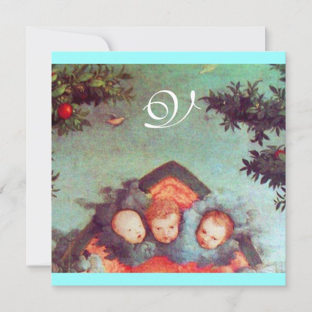 Convite PEQUENOS ÂNGULOS MONOGRAM Vermelho azul-claro anti (Frente)