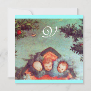 Convite PEQUENOS ÂNGULOS MONOGRAM Vermelho azul-claro anti