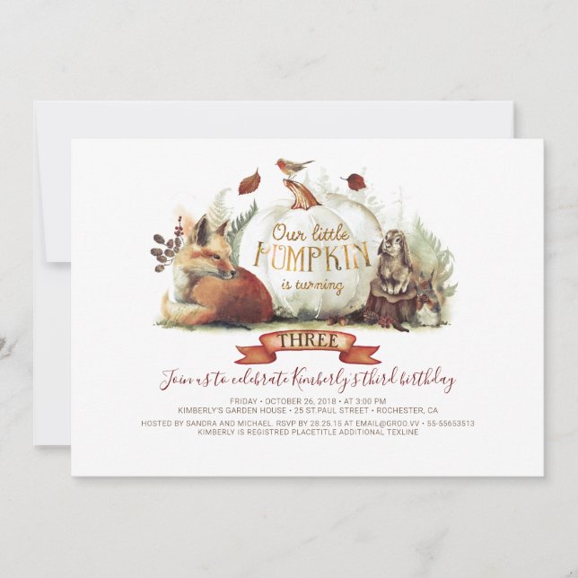 Convite Pequenos Animais De Pumpkin Caiem Aniversário (Frente)