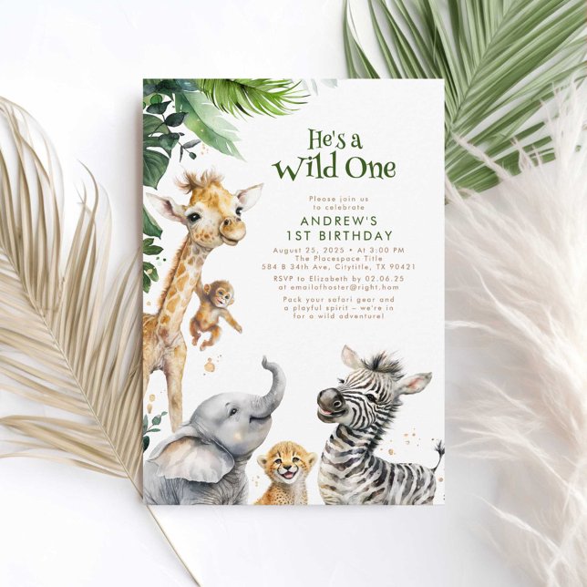 Convite Pequenos Animais Selva Safari Selvagem Um primeiro (Wild One First Birthday Invitations)