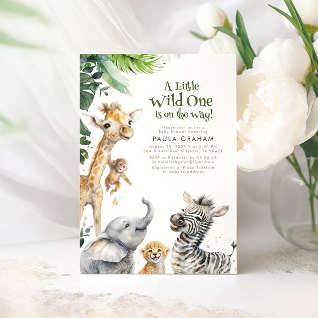 Convite Pequenos Animais Selvagens Safari Chá de fraldas S (Safari Animals Baby Shower Invitations)