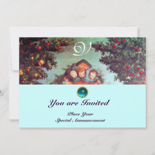 Convite PEQUENOS ANJOS MONOGRAMA azul antigo brilhante ver