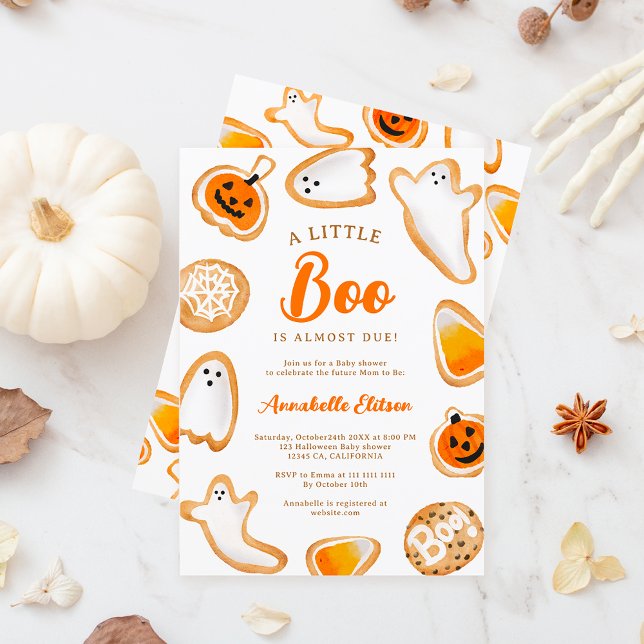 Convite Pequenos biscoitos bonitos chá de fraldas de Hallo (Cute little boo cookies Halloween baby shower Invitation)