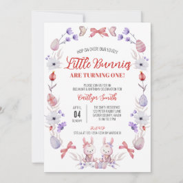 Convite Pequenos Bunnies viram um, gêmeos florais no anive