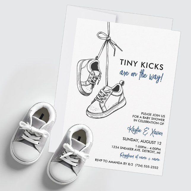 Convite Pequenos Chutes Estão a Caminho Chuveiro de Bebê S (Tiny Kicks on the Way Baby Shower Sneaker Invitation | Sneaker Baby Shower)