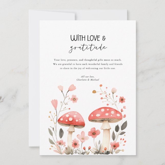 Convite Pequenos Cogumelos Chás de Bebê de Flores Silvestr (Frente)