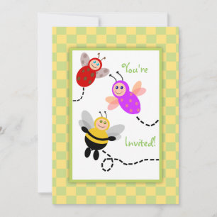 Convite Pequenos Insetos Ladybug, Bumble Bee, Festa de Bor