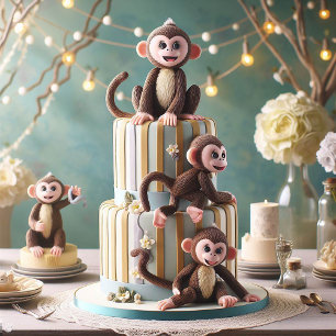 CONVITE PEQUENOS MACACOS EM UM BOLO DE ANIVERSÁRIO