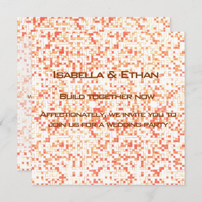 Convite Pequenos quadrados ou azulejos, brancos, corais e  (Frente/Verso)