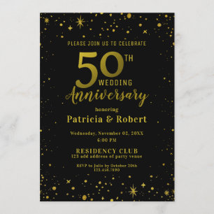 Convite Pequim e Dourado Brilho 50º Aniversário de Casamen