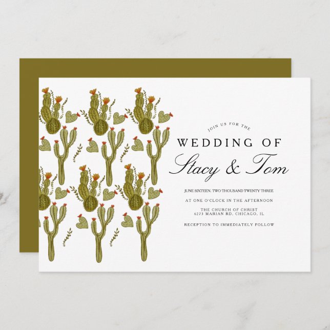 Convite Pera De Cactus Pintou Casamento Verde (Frente/Verso)
