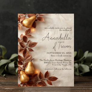 Convite Pêras Douradas & Folhas de Oliveira Casamento de O