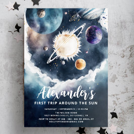 Convite Percorra o primeiro aniversario Sun Watercolor Boy