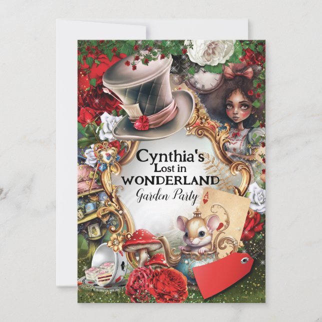 Convite Perdida na Festa de aniversário Wonderland (Frente)