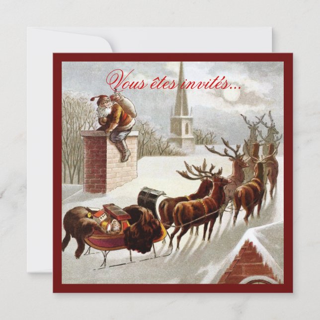 Convite Père Noël avec traîneau et renne (Frente)