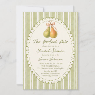 Convite  Perfect Pair Green Pear bridal shower Invitation