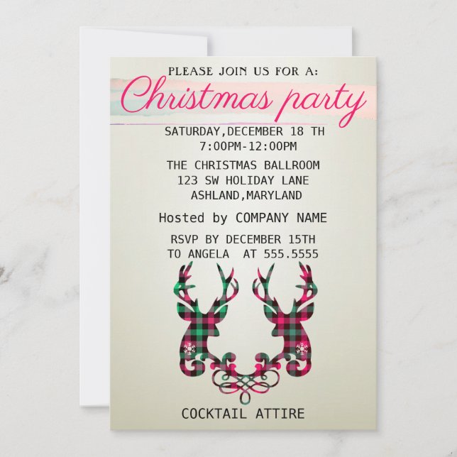 Convite Perfeito, Elegante, Marcado Natal De Reindeer Em (Frente)