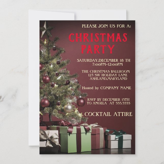 Convite Perfeito, Legal, Árvore de Natal Vermelha (Frente)