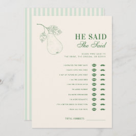 Convite Perfeito Pear Disse Que Disse Jogo De Chá de panel