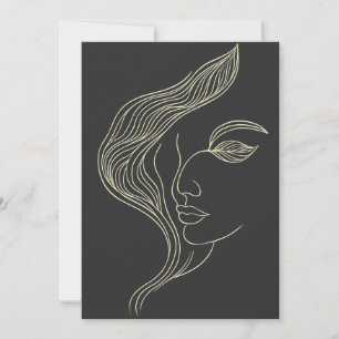 Convite Perfil de Mulher Folha Arte Linear Elegante