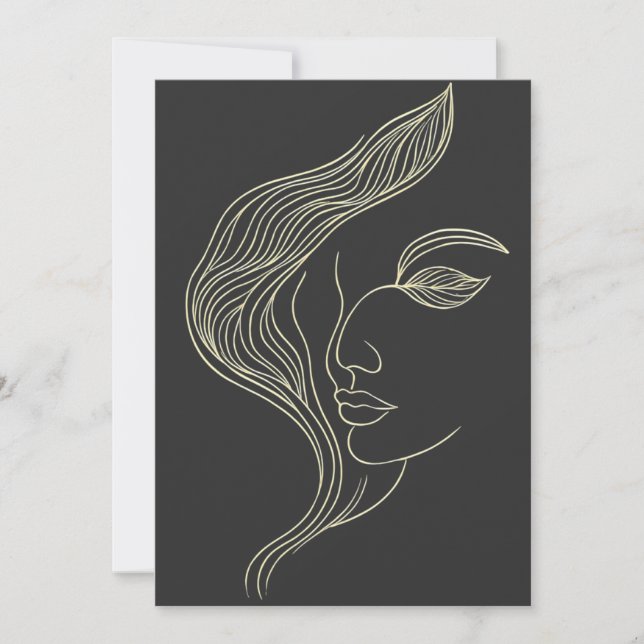 Convite Perfil de Mulher Folha Arte Linear Elegante (Frente)