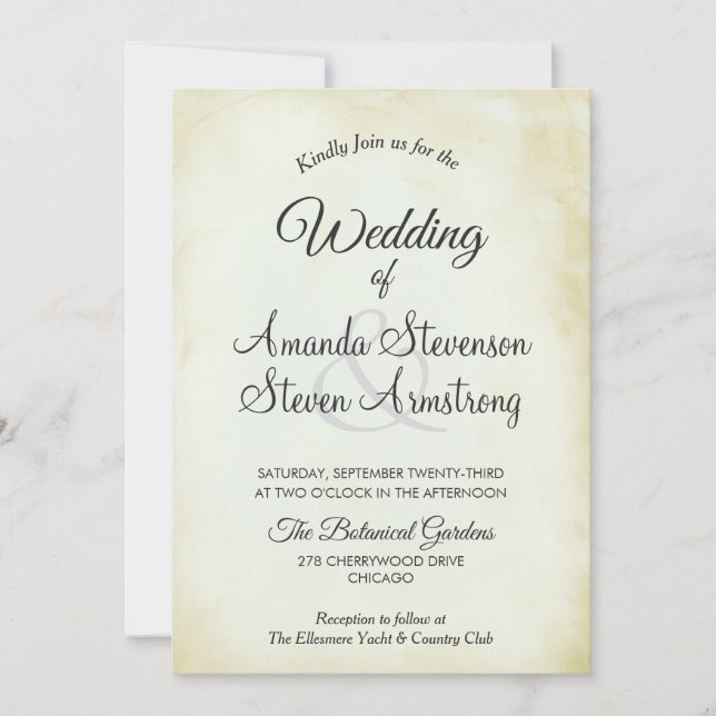 Convite Pergaminho de Faux Vintage Casamento Simples e Ele (Frente)