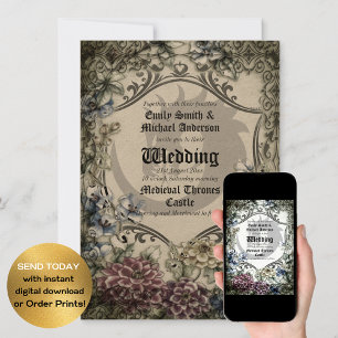 Convite Pergaminho Gótico Medieval do Casamento do Dragã