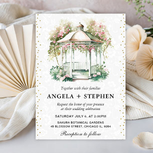 Convite Pérgola de Jardim de Primavera em Aquarela Casamen