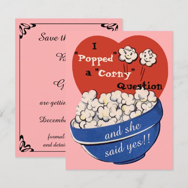 Convite Pergunta de Pipoca, Fofa Data de Salvamento Retro (Frente/Verso)