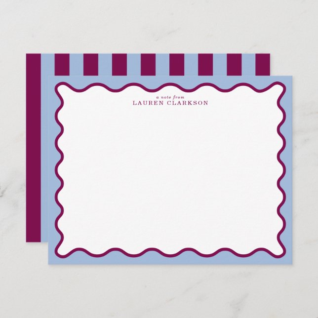 Convite Periwinkle Blue & Berry Plum Wavy Note Card (Frente/Verso)