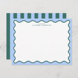 Convite Periwinkle Blue & Deep Teal Wavy Note Card