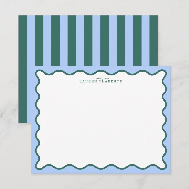 Convite Periwinkle Blue & Deep Teal Wavy Note Card (Frente/Verso)
