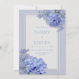Convite Periwinkle Blue Hydrangea Botanical Frame Wedding