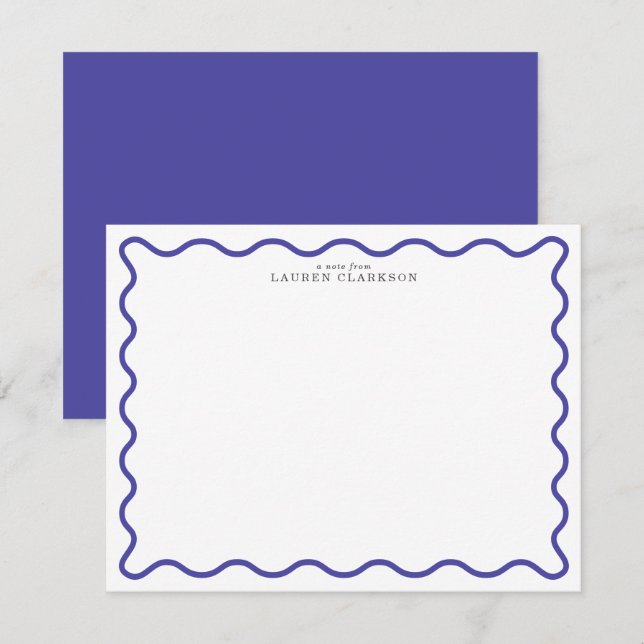 Convite Periwinkle Blue Modern Wavy Border Note card (Frente/Verso)