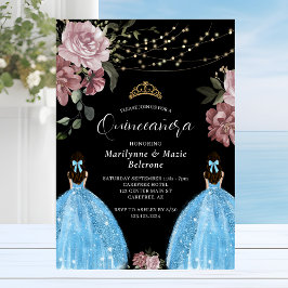 Convite Periwinkle Blue Princess Gêmeas Florais Quinceañer