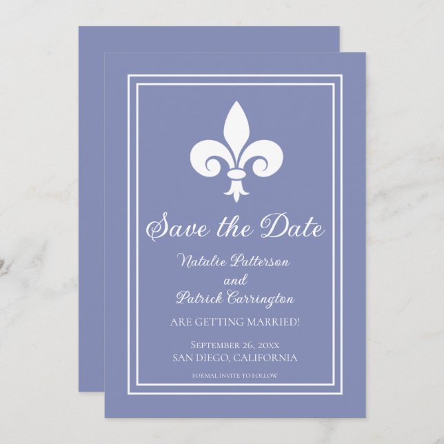 Convite Periwinkle Fleur de Lis Salve a Data Convidar (Frente/Verso)