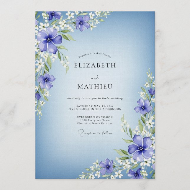 Convite Periwinkle Floral Enchantment Wedding (Frente)