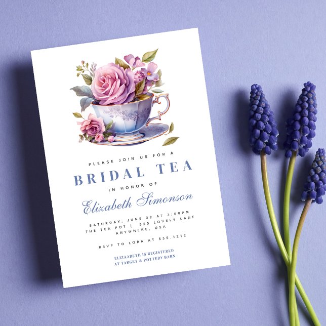 Convite Periwinkle Floral Tea Cup Bridal Tea Chá de panela (Criador carregado)
